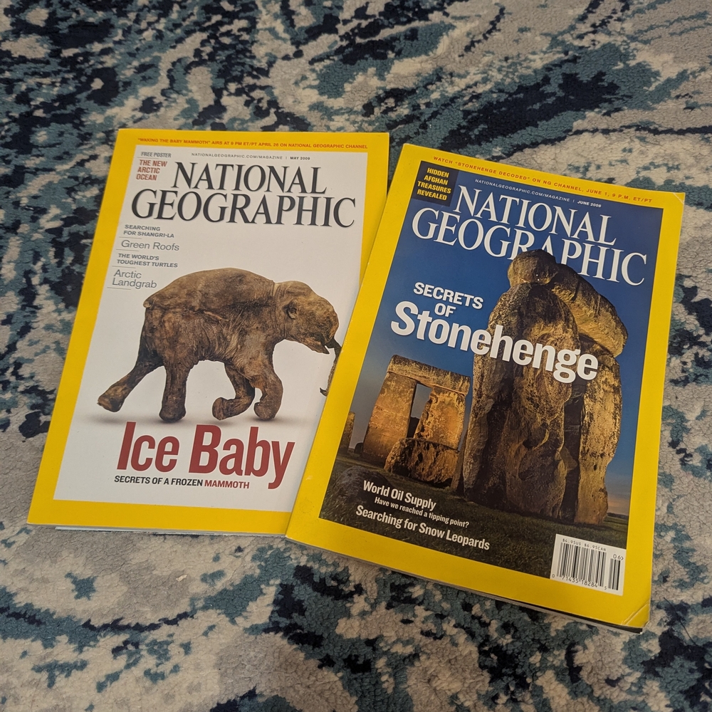 2 Natonal Geographic Magaziness: June 2008, Stonehenge & May 2009,  Ice Baby